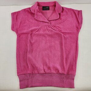 Vintage Pink Terry Cloth Short Sleeved Sweater made in Hong Kong